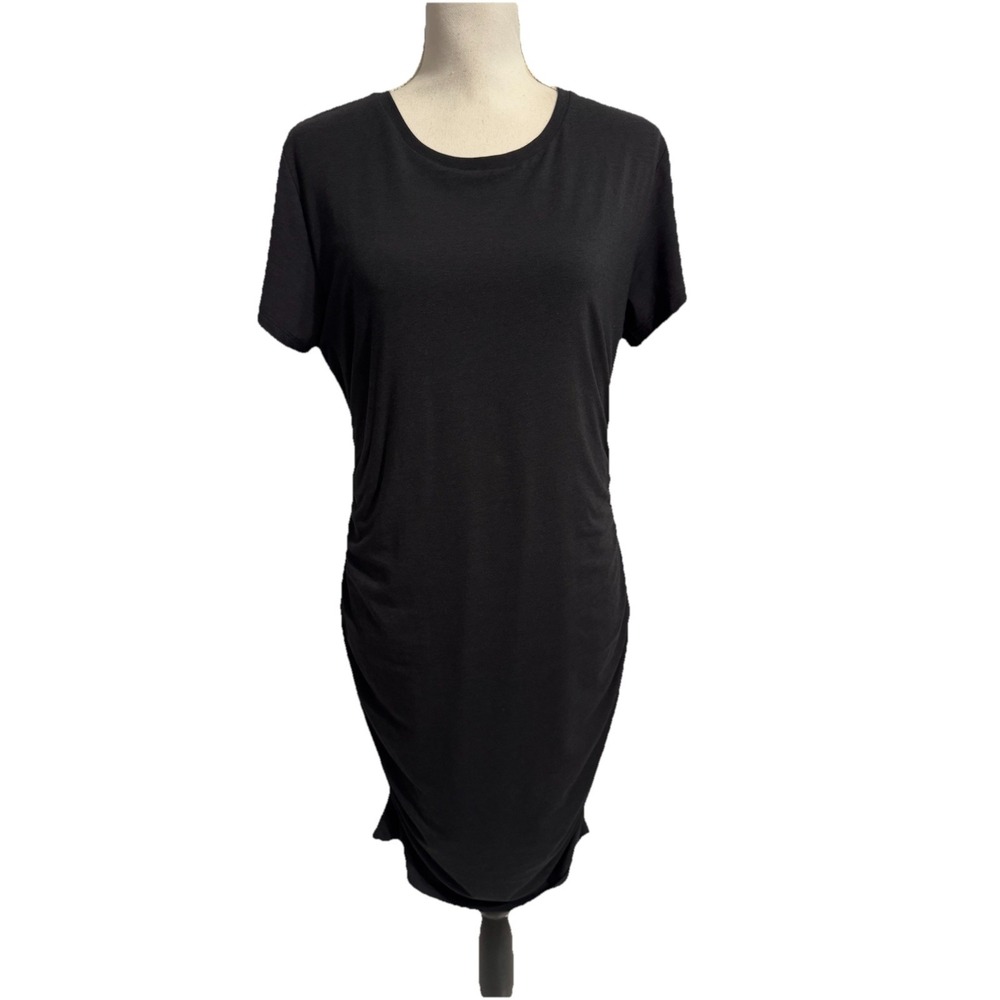 Babaton Size XL Bodycon Dress Womens Black Ruched Short Sleeve Lined Soft
